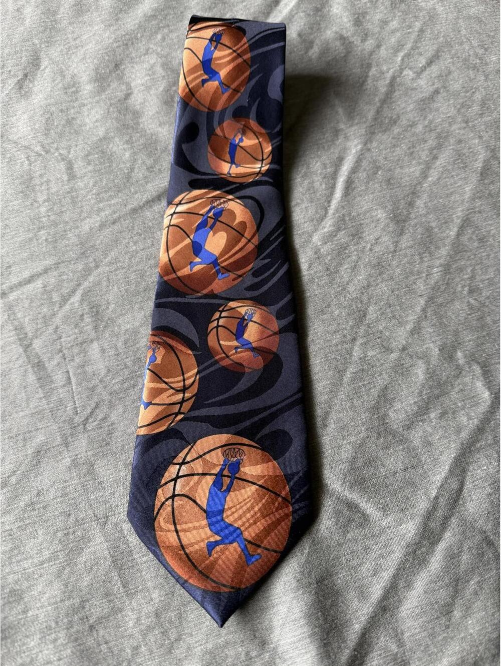 Steven Harris Hand Made Polyester Basketball & Navy Blue Necktie 3.5" x 55